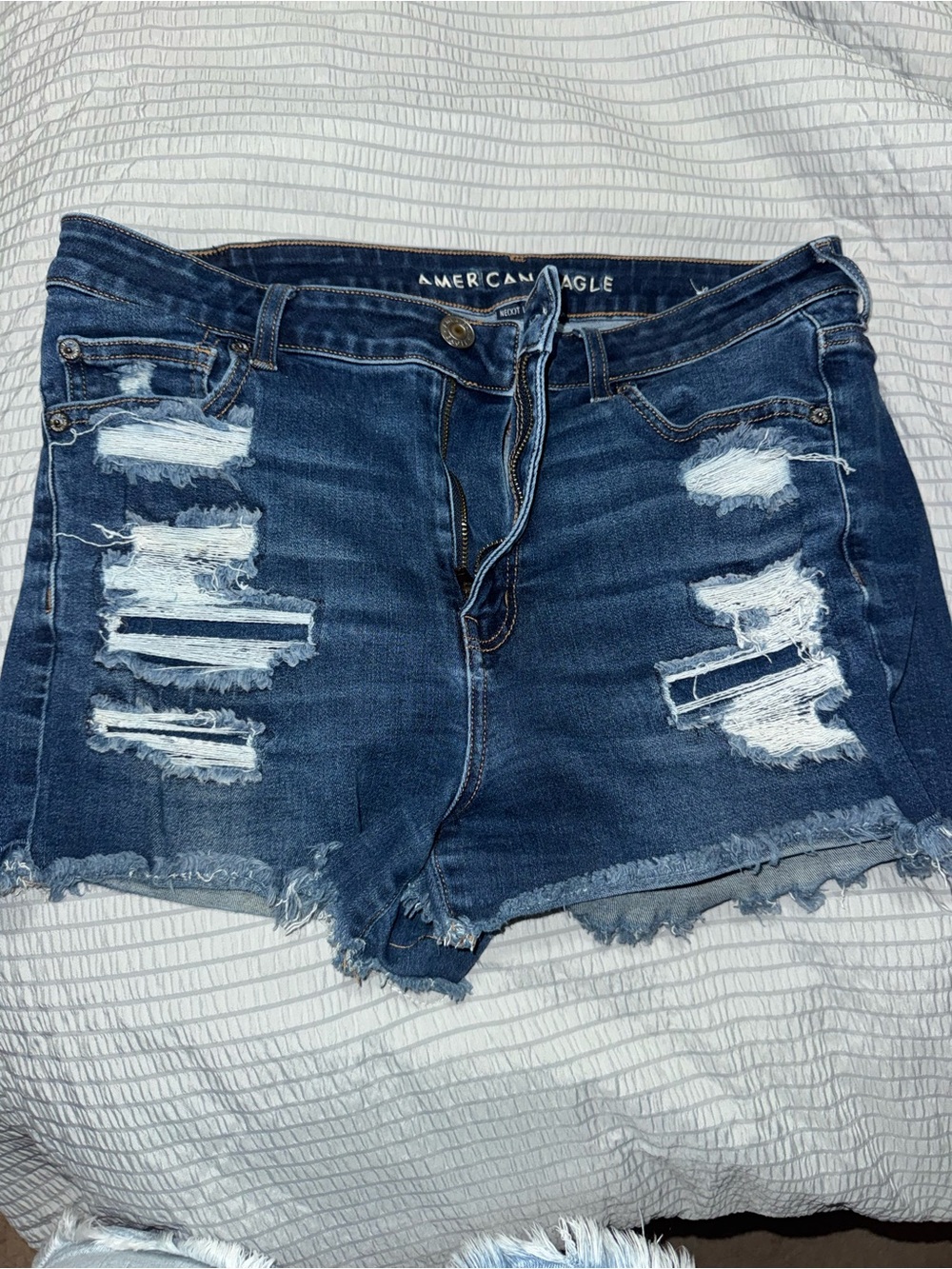 American Eagle Outfitters Distressed Dark Blue Denim Cutoff Shorts